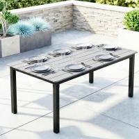 Outsunny Garden Dining Table for 6-8 Person, 180 x 86 cm Rectangular Outdoor Dining Table with Wood Slatted Top, Grey(m-8)