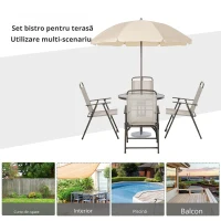 Outsunny Set Mobilier de Gradina cu Tuburi Otel 6 bucati, crem(m-4)