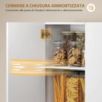 HOMCOM Credenza Cucina Alta 180cm, Mobile Dispensa con Ante Soft-Close, Ripiano Aperto, 2 Armadietti, Ripiani Regolabili, Mobile Cucina Moderno per Sala da Pranzo Soggiorno, Bianco Lucido(m-7)