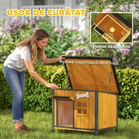 PawHut Cușcă pentru câini de exterior din lemn și oțel rezistent la mușcături, cu acoperiș rabatabil și perdea pentru ușă, galben(m-6)