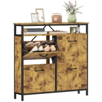 HOMCOM Shoe Storage Cabinet with 4 Flip Drawers and Open Shelf - Rustic Brown(m-11)