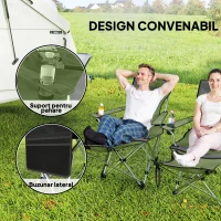 Outsunny Set de 2 Scaune de Camping Pliabile cu Suport pentru Picioare Detașabil, 82x100x88 cm, Negru(m-5)
