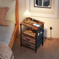 HOMCOM Bedside Table with Charging Station - Rustic Brown(m-8)