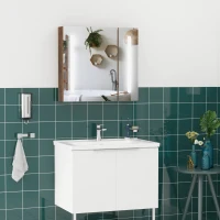 kleankin Armoire murale miroir lumineux LED salle de bain 2 portes avec 3 niveaux 70 x 15 x 65 cm aspect bois(m-10)