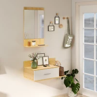 HOMCOM Conjunto de Recibidor de Entrada de Pared con Espejo y Almacenaje Espejo con Cajón y 2 Estantes Abiertos Madera Natural(m-9)