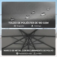 Outsunny Sombrilla Terraza Exterior 3x3m con Base Bolsa de Arena Manivela Inclinación Costillas Retráctiles Gris Oscuro(m-7)