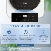HOMCOM Secadora de Ventilação de 4 kg 800 W com Função Esterilizar Temporizador, Ecrã LED Tátil Tambor Inox Branco(m-4)