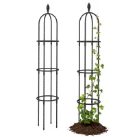 Outsunny Conjunto de 2 Obeliscos de Jardim em Aço 1,74 m Treliças para Plantas Trepadeiras Rosas para Exterior Pátio Preto(m-10)