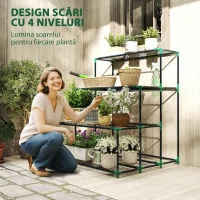 Outsunny Raft Suport Plante cu 4 Niveluri din Oțel, 94x84x110 cm, Verde Închis(m-4)