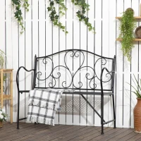 Outsunny Banc de jardin 2 places banquette extérieur terrasse patio en acier style romantique - 106 x 42 x 95 cm noir(m-10)