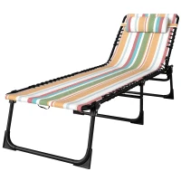 Outsunny Folding Sun Lounger Beach Chaise Chair Garden Reclining Cot Camping Recliner with 4 Position Adjustable Multicolored(m-1)