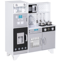 AIYAPLAY Cuisinette en bois avec son Accessoires en acier inoxydable pour enfants à partir de 3 ans Blanc