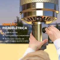 Outsunny Aquecedor a Gás 13 KW com Temperatura Ajustável Proteção Contra Tombos Ignição Piezoelétrica e Rodas 82x82x222 cm Cinzento(m-6)