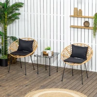 Outsunny Ensemble de 2 chaises de jardin en acier et résine tressée avec coussins moelleux 71,5 x 64 x 75 cm(m-10)