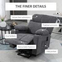 HOMCOM Fotel z funkcją podnoszenia dla seniora, funkcja leżenia, z pilotem, 144 cm x 91 cm x 88 cm, Ciemnoszary(m-7)