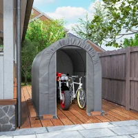 Outsunny Tenda de Jardim para Bicicletas com Estrutura em Aço, Porta com Fecho, Impermeável 2,4x1,6x1,9 m Cinzento Claro(m-8)