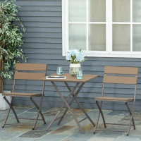 Outsunny Ensemble Bistro de Jardin 3 pièces Pliables Design Contemporain Table carrée et 2 chaises à Lattes métal époxy PE Aspect Bois(m-10)
