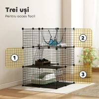 PawHut Cușcă pentru Pisici Gard Personalizabil pe 3 Niveluri, 105 cm, Negru(m-6)