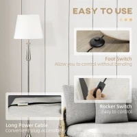 HOMCOM 3-częściowy zestaw lamp w stylu retro, 2 lampy stołowe, 1 lampa podłogowa, 35,5 cm x 35,5 cm x 146 cm, Srebrny + Biały(m-6)