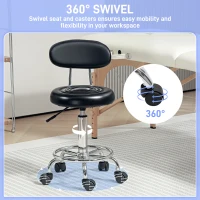 HOMCOM Regulowany krzesło obrotowe do salonu z oparciem, kółkami, podnóżkiem, ekoskóra, 32 x 40 x 70-86 cm, czarny(m-5)