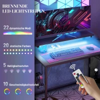 HOMCOM L-vormig bureau met LED, stopcontacten, USB, computertafel met plank, 107 x 80 x 90 cm, Zwart(m-4)