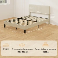 HOMCOM Struttura Letto 140x200 cm con Testiera Imbottita Regolabile in Altezza e Doghe, Velluto a Coste, Grigio(m-3)