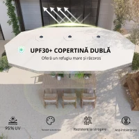 Outsunny Umbrelon Dublu cu 12 Stecări și Manivelă, din Poliester și Oțel, 450x265x260 cm, Crem(m-4)