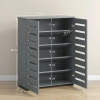 HOMCOM Narrow Shoe Cabinet for Entryway, 5-Tier Slim Shoe Storage Cabinet with 2 Slatted Doors and Adjustable Shelves Grey(m-3)