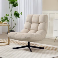 HOMCOM Poltrona Giratória Moderna Poltrona de Sala de Estar com Base de Cruz Estofada em Chenille Impermeável Assento Extra Largo e Pernas de Aço Poltrona Relax para Sala de Estar Quarto 75x95x90 cm Creme(m-10)