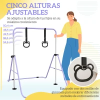 HOMCOM Barra de Gimnasia para Niños Altura Ajustable en 5 Niveles y Anillos Entrenamiento de Gimnasia Plegable en Casa Púrpura(m-4)