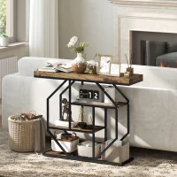 HOMCOM 4-Tier Industrial Console Table - Rustic Brown(m-7)