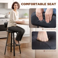 HOMCOM Zestaw 2 Krzeseł Barowych, Obicie z Skóry Ekologicznej, Tapicerowane Siedzisko, Podnóżek, Oparcie, Metalowa Rama, Czarne(m-5)