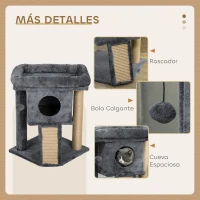 PawHut Árbol Rascador para Gatos Pequeños 57 cm con Rampa para Rascar Cueva Cama y Bola Colgante 40x40x57 cm Gris Oscuro(m-5)