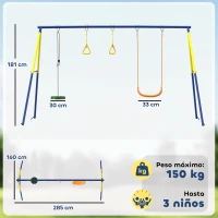 AIYAPLAY Columpio Infantil 3 en 1 Columpio Clásico y de Pie y Aros de Gimnasia Carga 150 kg para Niños de 3 a 8 Años Multicolor(m-3)