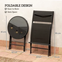 Outsunny 3 Pieces Outdoor Bistro Set, Glass Top Outdoor Table and 2 Folding Chairs with Protecting Feet, Black(m-5)