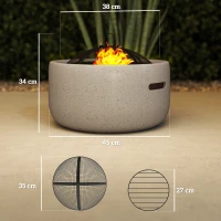 Outsunny Brasero cheminée foyer extérieur rond à bois en métal tisonnier pare-étincelle grille et poignée diamètre 45 cm gris(m-3)