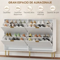 HOMCOM Zapatero Estrecho con 4 Puertas Acanaladas con Estantes Ajustables para 20 Pares de Zapatos 105x24x91,5 cm Blanco(m-5)