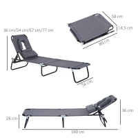 Outsunny Bain de soleil chaise longue pliante avec appuie-tête, trou de lecture, transat inclinable 4 positions en Oxford 600D, transat jardin extérieur camping piscine terrasse, 190x56x28cm, gris(m-3)