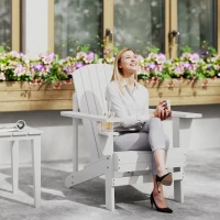 Outsunny Fauteuil de jardin Adirondack grand confort porte-gobelet intégré bois de sapin traité peint blanc(m-10)