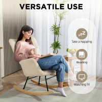 HOMCOM Fotel bujany, fotel z imitacją sztruksu, podłokietnikami, wysokim oparciem, drewnianymi płozami, nowoczesny fotel relaksacyjny do salonu i sypialni, do 120 kg, beżowy(m-6)