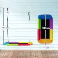 AIYAPLAY Huśtawka typu gniazdo regulowana do 300 kg z regulowanymi linami dla dzieci w wieku 3-8 lat 148x77x180 cm wielokolorowa(m-3)