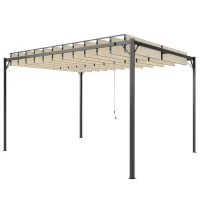 Outsunny Pérgola de Jardim 3x4 m com Proteção UPF50+ Gazebo com Teto Ajustável Estrutura de Metal para Exterior Branco Creme(m-1)