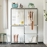 HOMCOM Kleiderschrank Offener Schrank mit 4 Vliesregalen 3 Kleiderstangen Metallgestell 142x43x185 cm Creme(m-4)