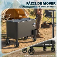 Outsunny Carrinho Frigorífico de 56L com Rodas Pega Ajustável Abre-garrafas Recolhedor de Tampas Dreno 75x35x120 cm Preto(m-7)