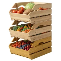 Outsunny Suporte de Cesto de Frutas em Madeira de Pinho de 3 Andares Removíveis para Frutas e Legumes 37,5x27x60 cm Natural(m-7)