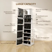 HOMCOM Armoire à Bijoux pivotante verrouillable boîte à bijoux avec Miroir - Armoire Bijoux Multi-Rangement - en Bois Blanc(m-5)