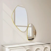 HOMCOM Set of 2 Pebble-Shaped Wall Mirror - Gold Tone(m-10)