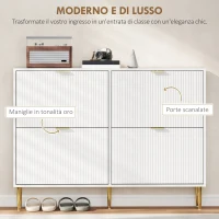 HOMCOM Scarpiera Slim per 20 Paia di Scarpe con 4 Cassetti a Ribalta e Ripiani Regolabili, 105x24x91.5 cm, Bianco(m-4)