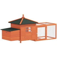PawHut Gallinero de Madera Exterior Jaula para Gallinas con Nidos Corral Bandeja Extraíble Tapa Abatible 196x76x97 cm Naranja(m-11)