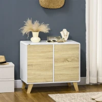 HOMCOM Meuble de rangement commode avec placard 2 portes et 2 étagères réglables 80 x 40 x 70 cm blanc et aspect bois(m-10)